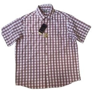 Solaris UPF Red‎ Plaid Venting Short Sleeve Moisture Wicking Mens Shirt NEW